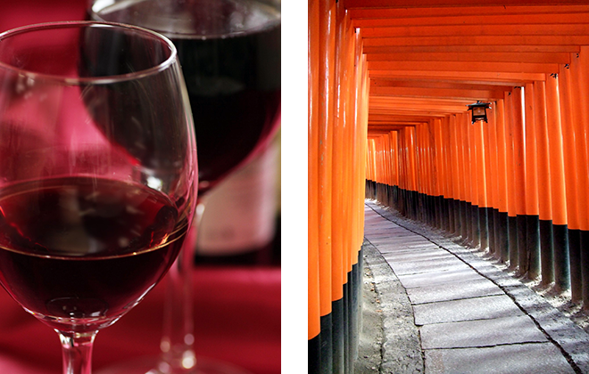 「赤」には、赤ワインのような紫色に近い「赤」から 神社の鳥居のような橙色に近い「赤」まであります。